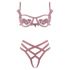 Muse PL013PNK Floral Applique Open Cup Bra and G-String Set for Women - Sensual Intimacy in Pink