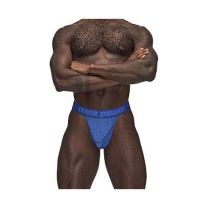 Male Power Sexagon Micro V Thong Blue - Sensational Hexagonal Print Men's Erotic Underwear for Enhanced Comfort and Style