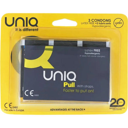 GLYDE Health Uniq Pull With Straps Condoms - Ultra Thin Resin Non-Latex Sensual Pleasure Enhancer for Men and Women - Transparent