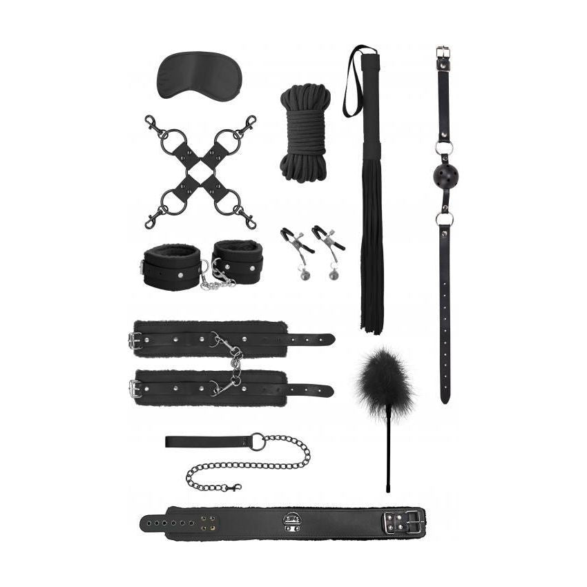 Fetish Fantasy Intermediate Bondage Kit - Black Leather BDSM Set for Couples - Model FPIBK-2021 - Unisex - Full Body Restraints, Sensory Play, and Nipple Clamps