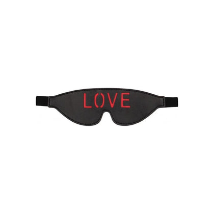 Ouch! Blindfold - LOVE - Black Leather Eye Mask for Sensual Play and Surprises - Adult Naughty Store