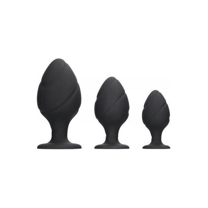 Introducing the Luxurious Swirled Butt Plug Set - Model X1B - Designed for Ultimate Pleasure and Comfort - Suitable for All Genders - Black - Adult Naughty Store