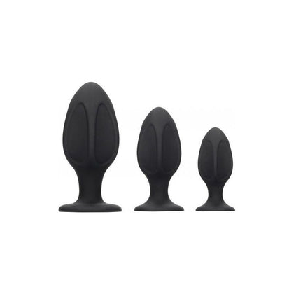 Introducing the Luxurious Black Diamond Shape Butt Plug Set - Model BD-2000: Unisex Anal Pleasure in Silky Soft Silicone