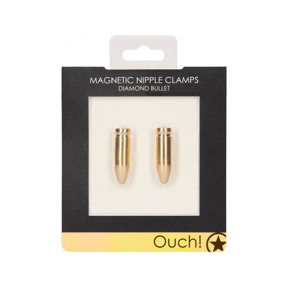 Introducing the Exquisite Pleasure Co. Magnetic Nipple Clamps - Diamond Bullet Gold Edition: Model NM-17, for Sensual Stimulation and Seductive Sparkle