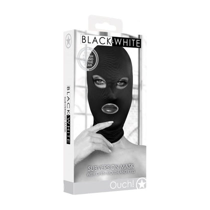 Luxe Fetish Subversion Open-Mouth and Eye Hood X75 Unisex Head Mask in Black - BDSM Spandex Subversion Mask X75 for All Genders;displaying Open Mouth & Eyes - Adult Naughty Store