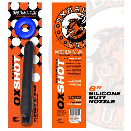 OXBALLS Oxshot 6in Platinum Silicone Butt Nozzle with ATOMIC JOCK Cockring - Intensify Your Shower Pleasure with Deep-Reach Power Wash - For Him and Her - Sensual Black