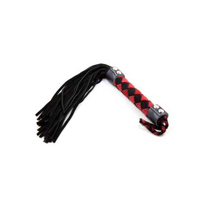 Introducing the Sensual Leather Flogger Black with Red - Model LF-15, Unisex, for Exquisite Pleasure