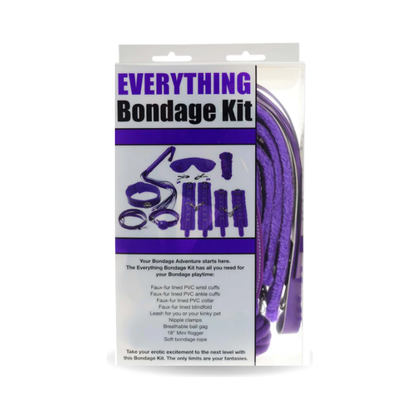 PPL Everything Bondage Kit - Ultimate BDSM Experience for All Genders - Wrist Cuffs, Ankle Cuffs, Collar, Blindfold, Leash, Nipple Clamps, Ball Gag, Flogger, Rope - Black