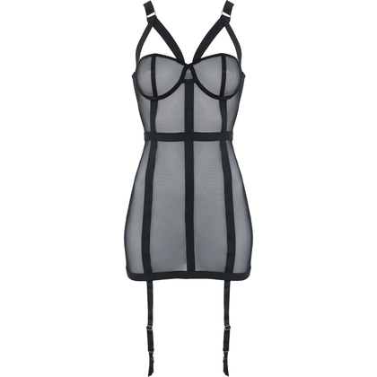 MUSE PD002BLK Black Mesh Waist-Enhancing Dress with Silver Hardware - Sensual Lingerie for Women