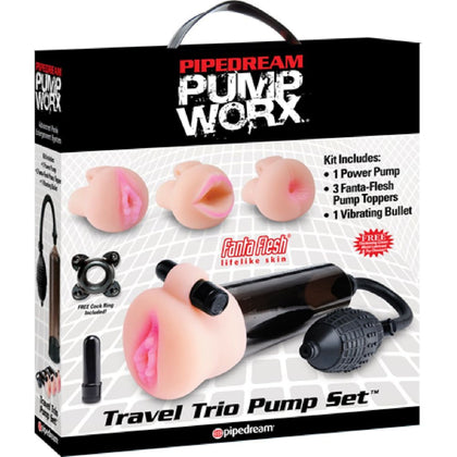 Deluxe Travel Trio Pump Set for Men - All-in-One Penis Pump, Masturbator, and Enlarging Device - Model X9 - Pleasure Sleeves, Vibrating Bullet, and Cock Ring - Red - Adult Naughty Store