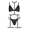 Muse PL001BLK Sensual Soft Cup Lace Triangle Bralette and G-String Lingerie Set with Body Harness - Women's Intimate Pleasure - Black - Adult Naughty Store