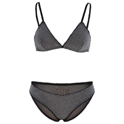 Muse PL002SIL Silver Lurex and Soft Black Mesh 2-Piece Bra and Brief Lingerie Set for Women - Sensual Pleasure in Style