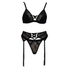 MUSE PL003BLK Black Lace Criss Cross Triangle Bralette and Garter Belt Set for Women - Sensual Intimacy and Seductive Elegance
