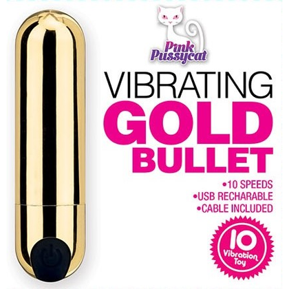 Introducing the Luxurious Pink Pussycat Vibrating Gold Bullet - Model PVB-001: Ultimate Pleasure for Her - Adult Naughty Store