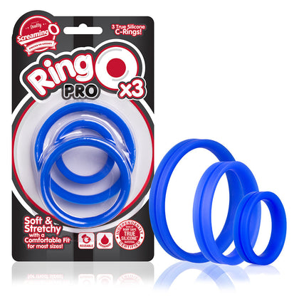 True Silicone® RingO Pro x 3 Blue Cock Ring Set for Men's Enhancing Pleasure
