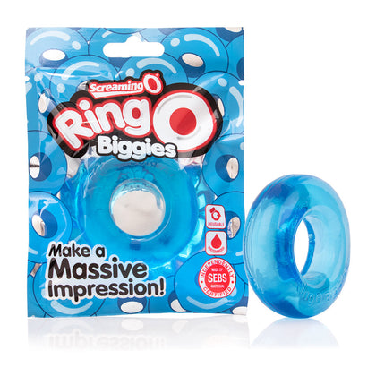Experience intense pleasure with Blue Ring O Biggies Colossal Cock Ring (Model: 817483012747) for Men - A Super-Stretchy Reusable Design for Penile Stimulation in a Bold Blue hue.