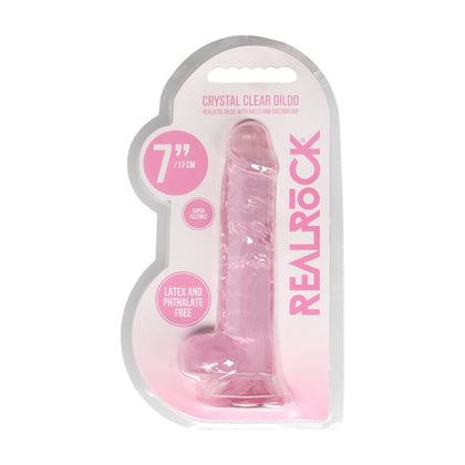 RealRock Crystal Clear 7 Inch / 18 cm Realistic Dildo with Balls - Pink: A Lifelike Pleasure Experience for All Genders - Adult Naughty Store