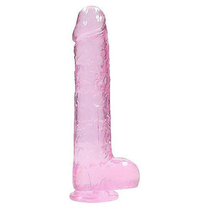 RealRock Crystal Clear 9 Inch / 23 cm Realistic Dildo With Balls - Pink - Model RC-9001 - For Enhanced Lifelike Pleasure - Gender-Neutral - Perfect for Intimate Playtime