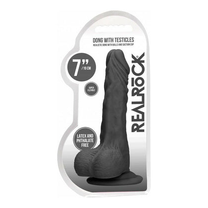 VelvetSoft Realistic Dong with Testicles 7'' - Black - Ultimate Pleasure for All Genders - Adult Naughty Store