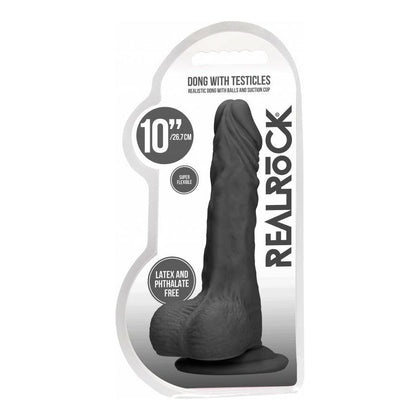 VelvetSoft Realistic Skin Dildo | Dong with Testicles | Model: 10'' Black | Unisex Pleasure Toy