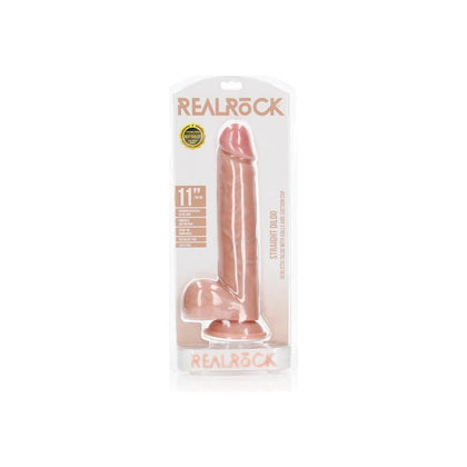 RealRock 11'' Straight Realistic Dildo with Balls and Suction Cup - Model RRD-11, Suitable for All Genders, Intense Pleasure and Sensation, Flesh