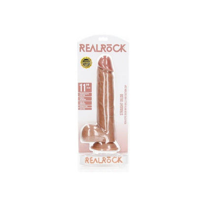 RealRock 11'' Straight Realistic Dildo with Balls and Suction Cup - Model RRD-11 | For Him or Her | Deep Penetration | Lifelike Pleasure | Beige