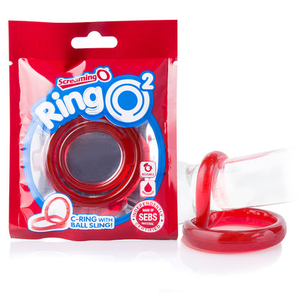 Red Ring O 2 Double C-Ring with Testicle Support, Model 817483011856, Male Enhancer for Enhanced Shaft and Testicle Pleasure in Crimson
