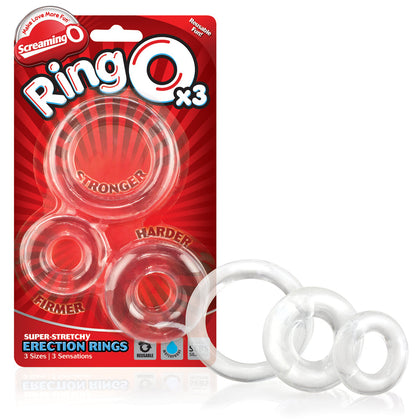 Elevate your intimate experiences with the sleek and effective Kong Clear Ring O x3 Set for Men - Model 817483011252 - Enhance Pleasure & Performance!