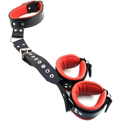 Luxury Leather Neck to Wrist Restraint - Black/Red - The Ultimate Pleasure Experience - Adult Naughty Store