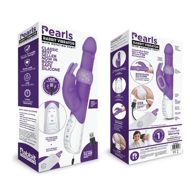 Introducing the Rabbit Essentials Rechargeable Pleasure Pearls Rabbit - Purple: The Ultimate Pleasure Experience for Women - Adult Naughty Store