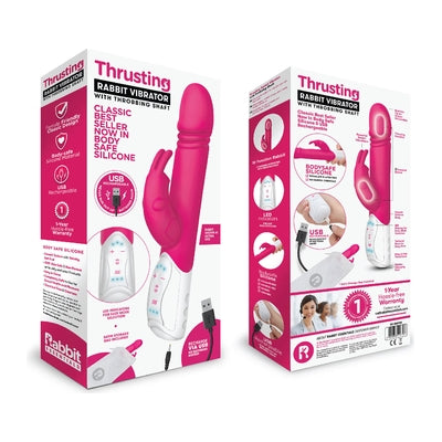 Rabbit Essentials Rechargeable Thrusting Rabbit Vibrator - Model RER-10 - Hot Pink - Adult Naughty Store