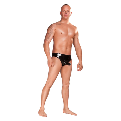 Saxenfelt Latex Men's Brief with Sleeve and Anal Plug - Model X1, Black, Small