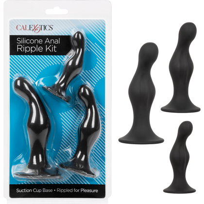 Introducing the SensaTease Silicone Anal Ripple Kit - Model X3: The Ultimate Pleasure Delight for All Gender and Anal Lovers in Sensual Black - Adult Naughty Store