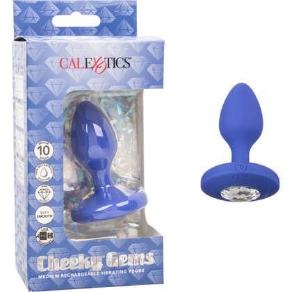 Cheeky Gems Medium Rechargeable Vibrating Probe - Sensational Pleasure for Alluring Anal Adventures - Model CGM-RVP-001 - Blue - Adult Naughty Store