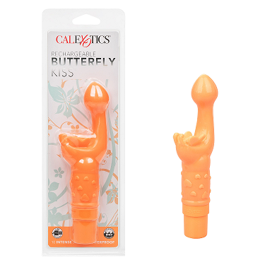 Introducing the Sensuelle Rechargeable Butterfly Kiss Vibrator - Model ORG-2021, for Women, Designed for Clitoral Stimulation, in a Vibrant Orange Color - Adult Naughty Store