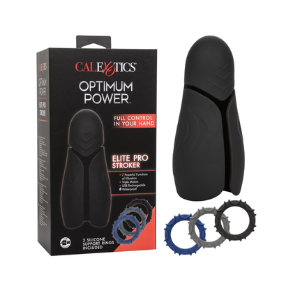 Optimum Power Elite Pro Stroker - Advanced Triple-Motor Silicone Masturbator for Men - Model OPES-500 - Intense Pleasure for Male Stimulation - Deep Black - Adult Naughty Store