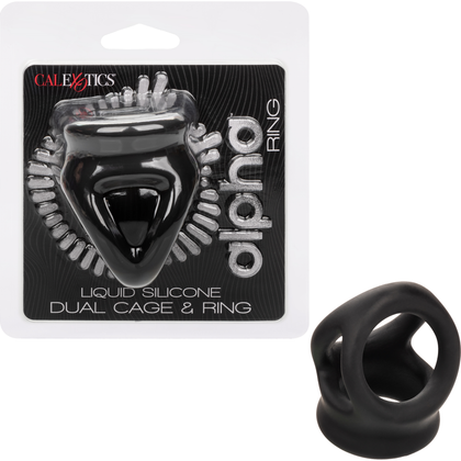 Alpha Liquid Silicone Dual Cage & Ring - The Ultimate Pleasure Enhancer for Men, Intensify Stamina and Sensitivity, Scrotum Support, Black