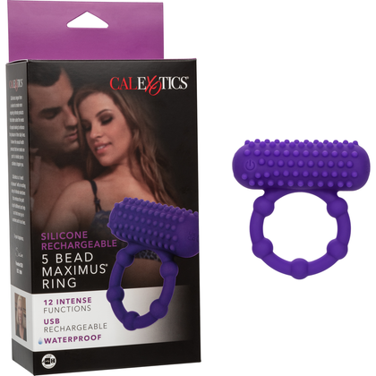 Introducing the Luxurious Pleasure Co. Silicone Rechargeable 5 Bead Maximus Ring - Model XR-5000: The Ultimate Couples' Pleasure Enhancer for Intense Stimulation and Extended Pleasure in Sens - Adult Naughty Store