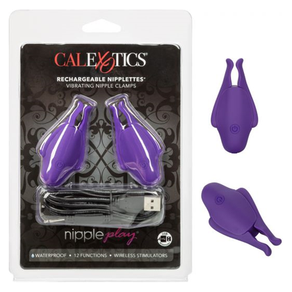 Nipplettes Rechargeable Vibrating Nipple Clamps - Model X123 - Unisex - Intense Pleasure - Purple - Adult Naughty Store