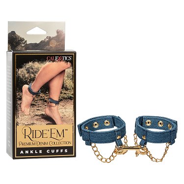 Introducing the Sensation Ride 'Em Premium Denim Collection Ankle Cuffs - Model RDE-AC001, Unisex, for Enhanced Pleasure, in Sultry Indigo - Adult Naughty Store