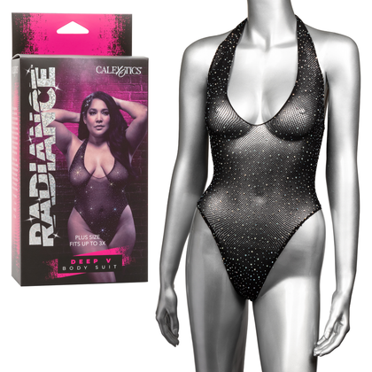 Radiance Plus Size Deep V Body Suit - Sensual Lingerie for Curvy Women - Model RS-2021 - Designed for Intimate Pleasure - Seductive Black