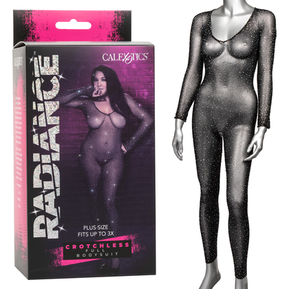 Radiance Plus Size Crotchless Full Body Suit - Sensual Pleasure Enhancer for Women - Model RS-2001 - Black