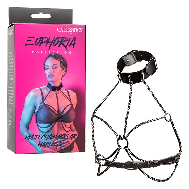 Euphoria Collection Multi Chain Collar Harness - Exquisite BDSM Collar and Body Harness for Sensual Pleasure - Model XJ-2000 - Unisex - Enhances Neck and Chest Area - Seductive Black - Adult Naughty Store