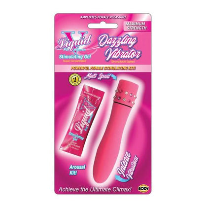 Body Action Products Liquid V Dazzling Vibrator Kit - Compact Pleasure for Women, Enhanced Arousal, Multi-Speed, Tingling Sensation, Maximum Strength, Water-Based Gel, Pink