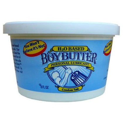 Boy Butter H20 Waterbased Lubricant - Smooth & Creamy Formula for Long-lasting Pleasure - 8 oz Tub - Non-Irritating, Latex-Friendly - Enriched with Vitamin E and Shea Butter - Absorbs Like a Lotion - Made in the USA
