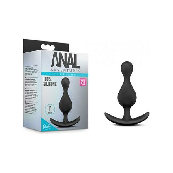 Blush Novelties Anal Adventures Platinum Wave Plug Black - Model AP-101: Unleash Intense Pleasure for All Genders with this Sensational Silicone Anal Toy