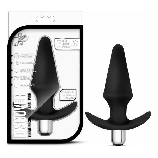 Blush Novelties Luxe Discover Black Anal Plug - Model LXD-500 - Unisex Silicone Vibrating Butt Plug - Intense Pleasure in Black