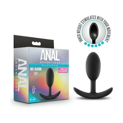 Blush Novelties Anal Adventures Platinum Silicone Vibra Slim Plug Medium Black - Model AAVS-101, Unisex Anal Pleasure Toy