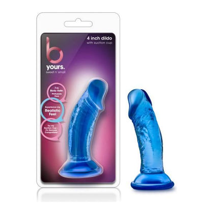 Blush Novelties B Yours Sweet N' Small 4in Dildo with Suction Cup - Model SN4DC-BL - Compact Realistic Blue Pleasure Toy for Gentle Stimulation