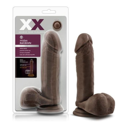 Blush Novelties XX Midas Chocolate Brown Realistic Dual Density Dildo - Model XX123 - For Him and Her - Unleash Pleasure in the Deepest Shades of Chocolate